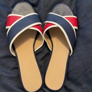 J crew red & blue leather slides sandals size 7
